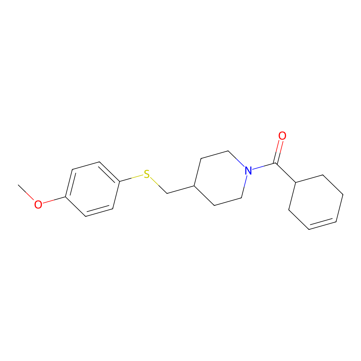 Cyclohex-3-en-1-yl(4-(((4-methoxyphenyl)thio)methyl)piperidin-1-yl)methanone molecular structure, CAS 1421526-22-8