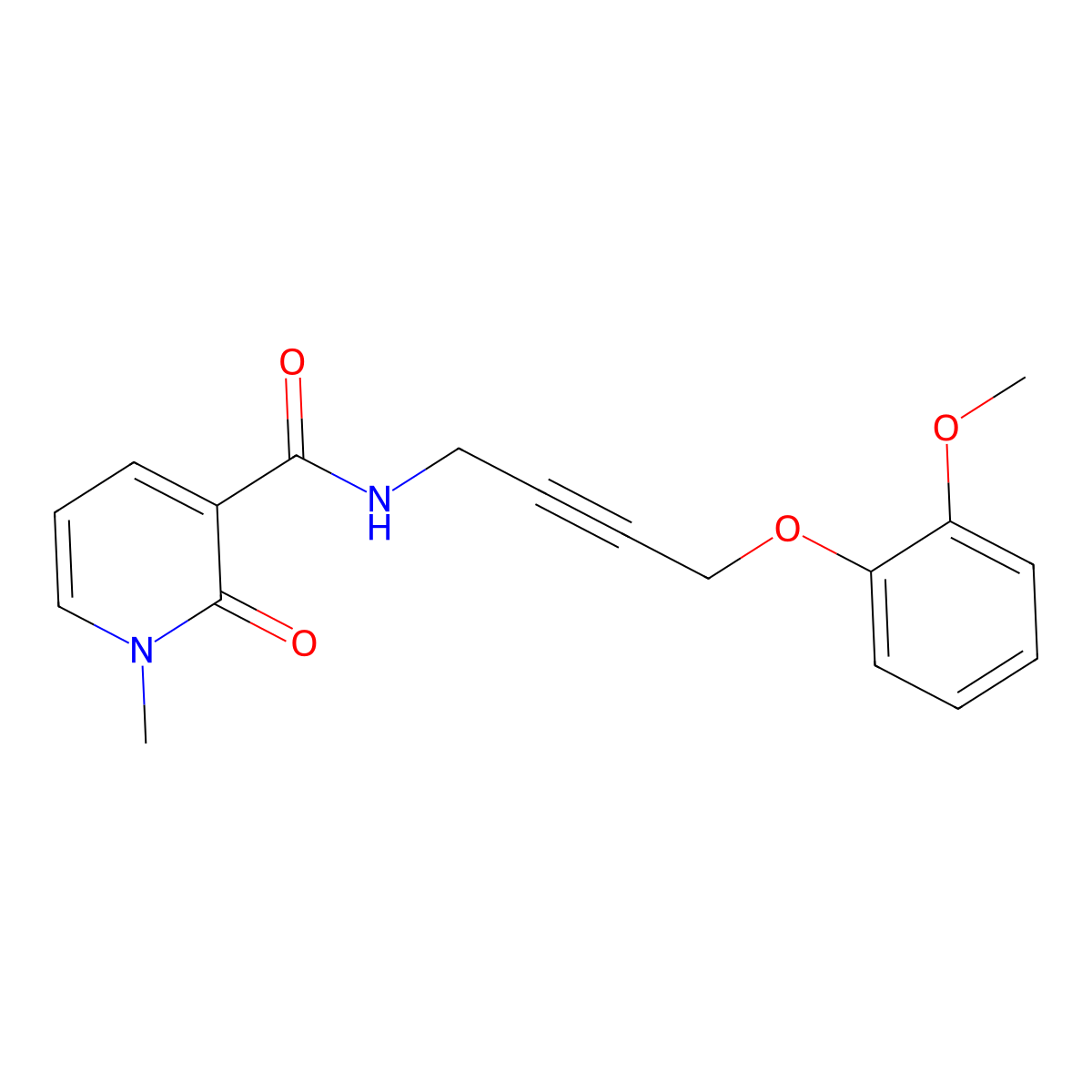N-[4-(2-methoxyphenoxy)but-2-yn-1-yl]-1-methyl-2-oxo-1,2-dihydropyridine-3-carboxamide molecular structure, CAS 1421526-31-9