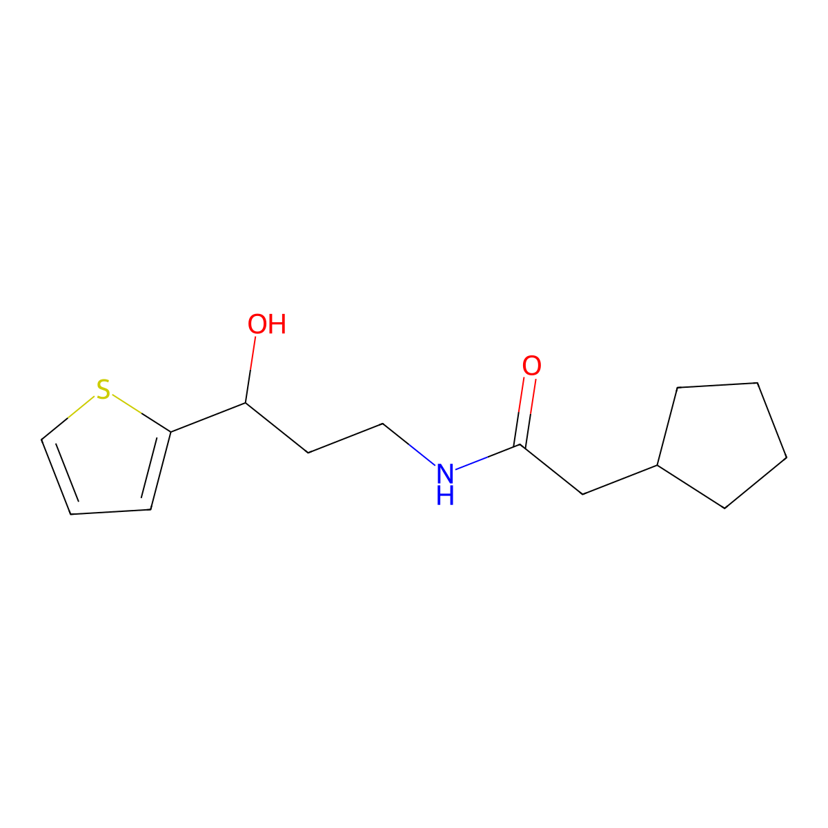 2-Cyclopentyl-N-[3-hydroxy-3-(thiophen-2-YL)propyl]acetamide molecular structure, CAS 1421526-35-3