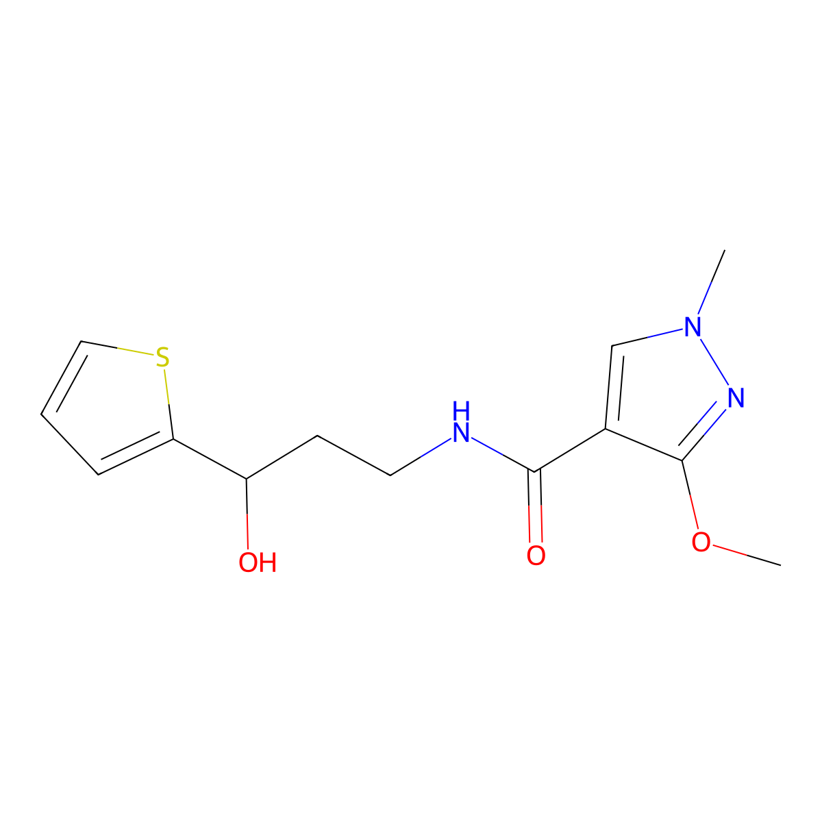 N-[3-hydroxy-3-(thiophen-2-yl)propyl]-3-methoxy-1-methyl-1H-pyrazole-4-carboxamide molecular structure, CAS 1421526-41-1