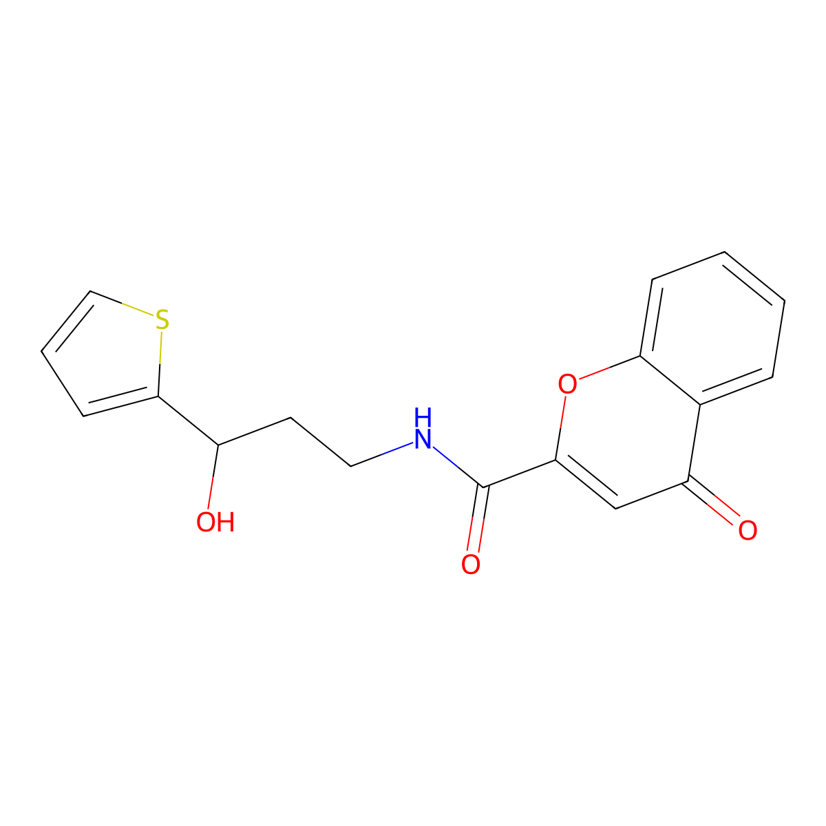 N-(3-hydroxy-3-(thiophen-2-yl)propyl)-4-oxo-4H-chromene-2-carboxamide molecular structure, CAS 1421526-59-1