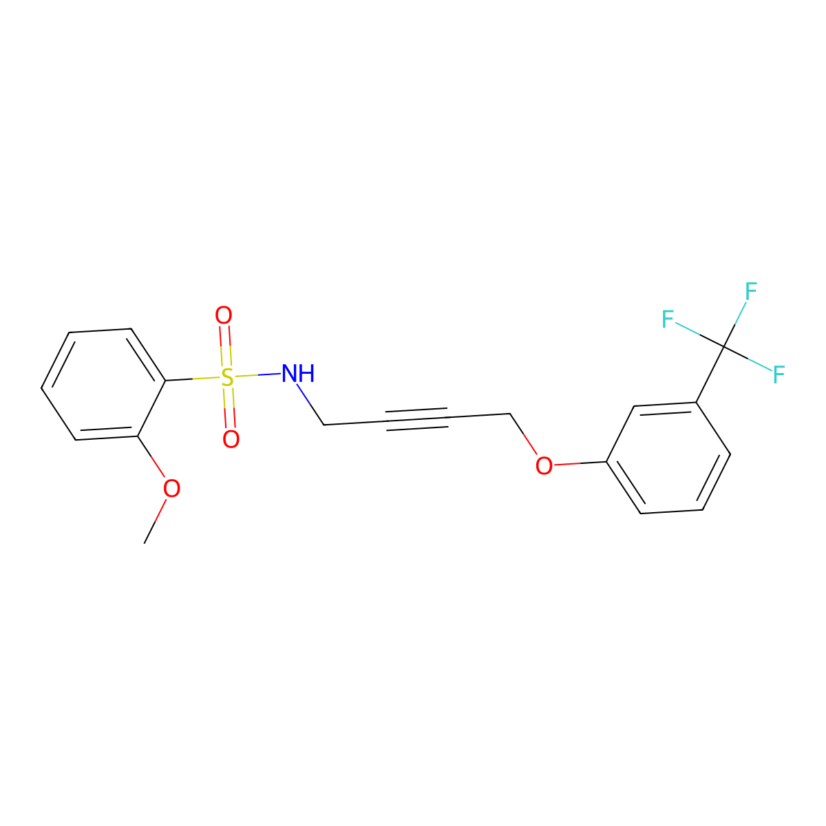 2-methoxy-N-(4-(3-(trifluoromethyl)phenoxy)but-2-yn-1-yl)benzenesulfonamide molecular structure, CAS 1421526-64-8