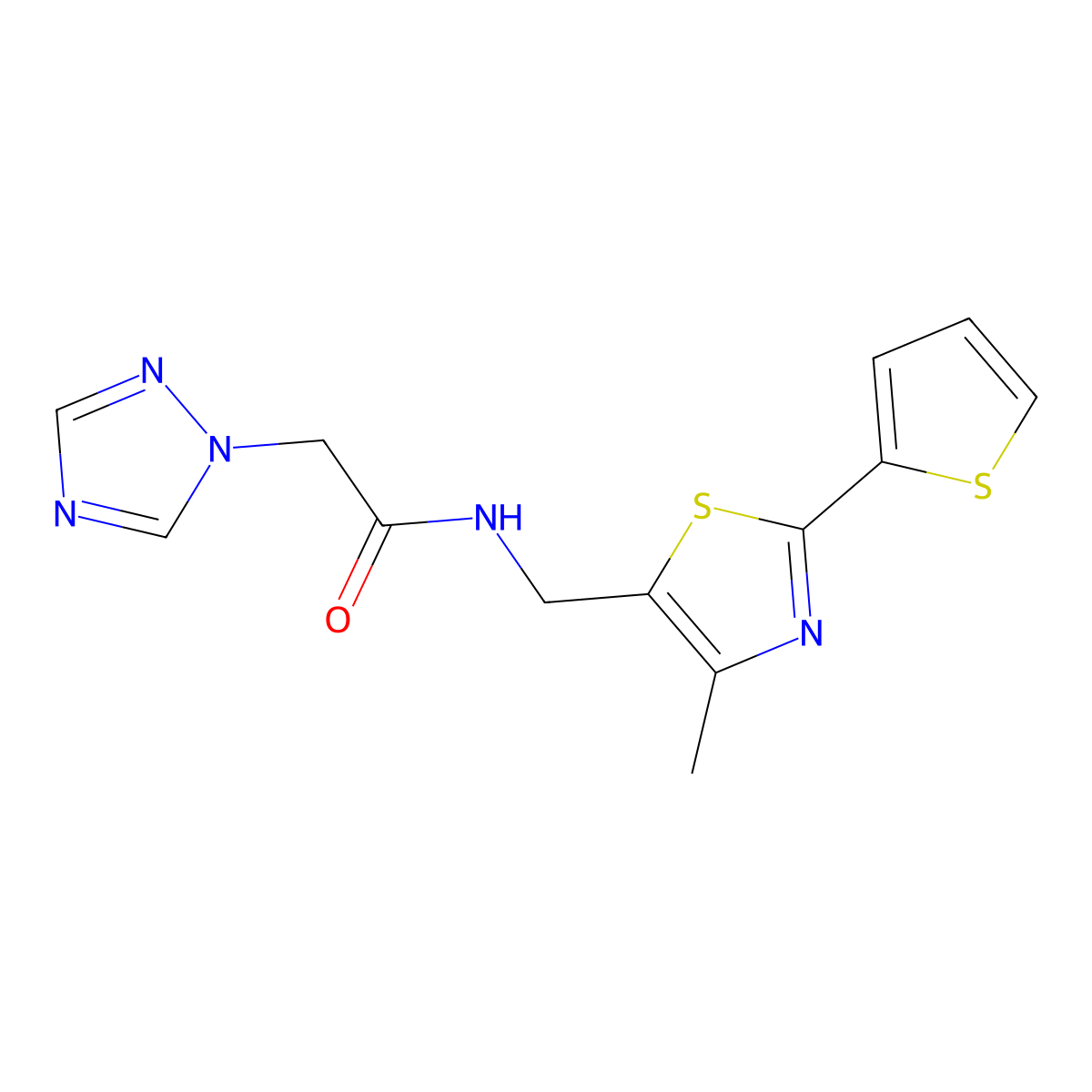 N-((4-methyl-2-(thiophen-2-yl)thiazol-5-yl)methyl)-2-(1H-1,2,4-triazol-1-yl)acetamide molecular structure, CAS 1421526-68-2