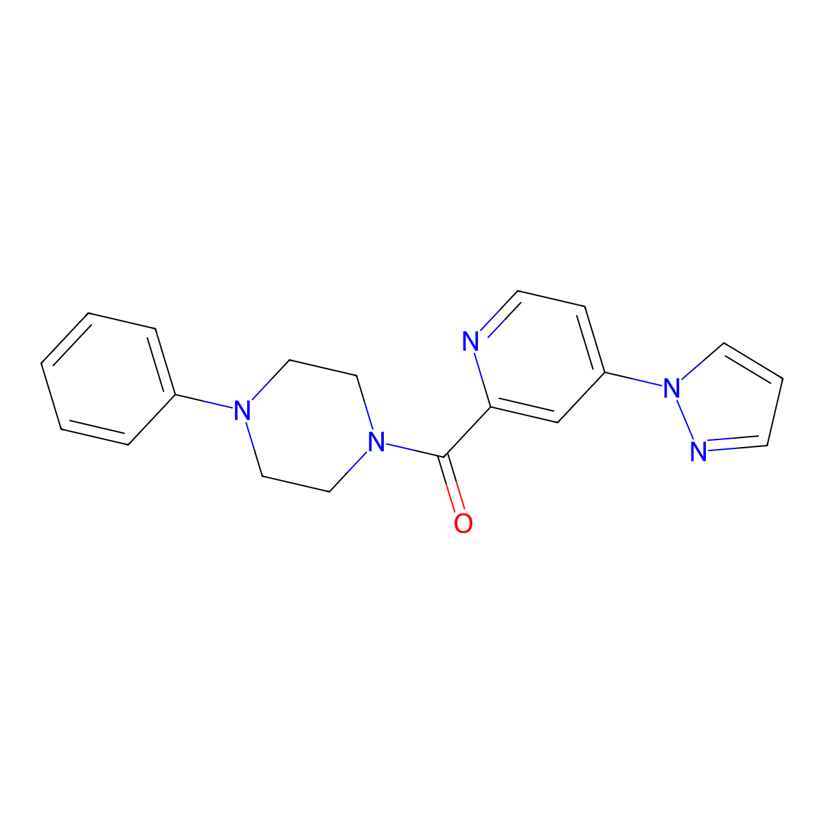 (4-(1H-pyrazol-1-yl)pyridin-2-yl)(4-phenylpiperazin-1-yl)methanone molecular structure, CAS 1421526-72-8