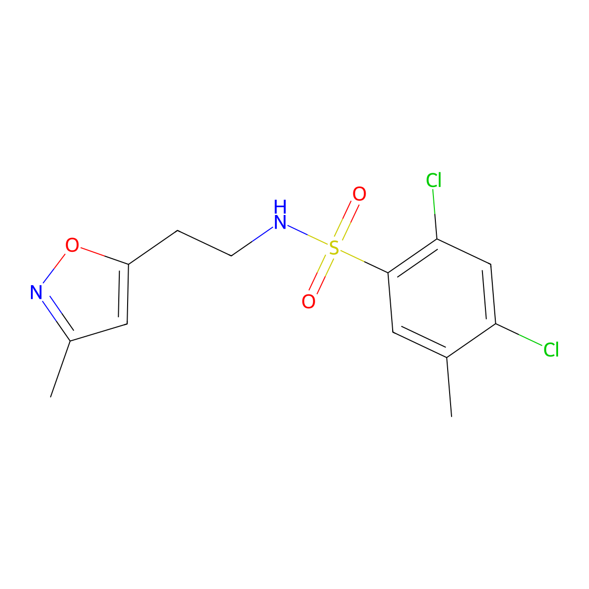 2,4-dichloro-5-methyl-N-(2-(3-methylisoxazol-5-yl)ethyl)benzenesulfonamide molecular structure, CAS 1421526-77-3