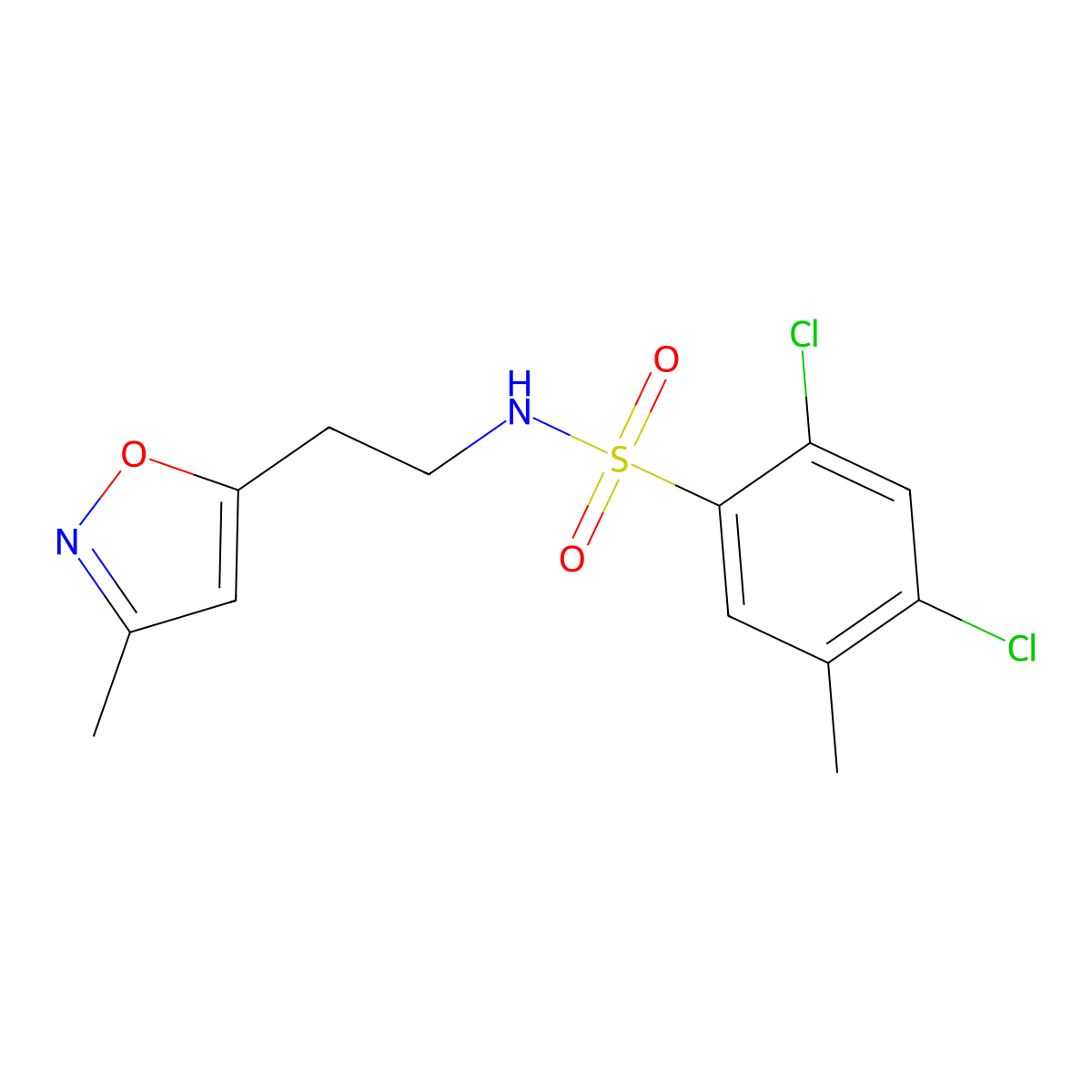 2,4-dichloro-5-methyl-N-(2-(3-methylisoxazol-5-yl)ethyl)benzenesulfonamide molecular structure, CAS 1421526-77-3