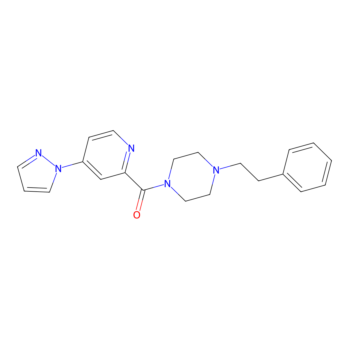 (4-(1H-pyrazol-1-yl)pyridin-2-yl)(4-phenethylpiperazin-1-yl)methanone molecular structure, CAS 1421526-80-8