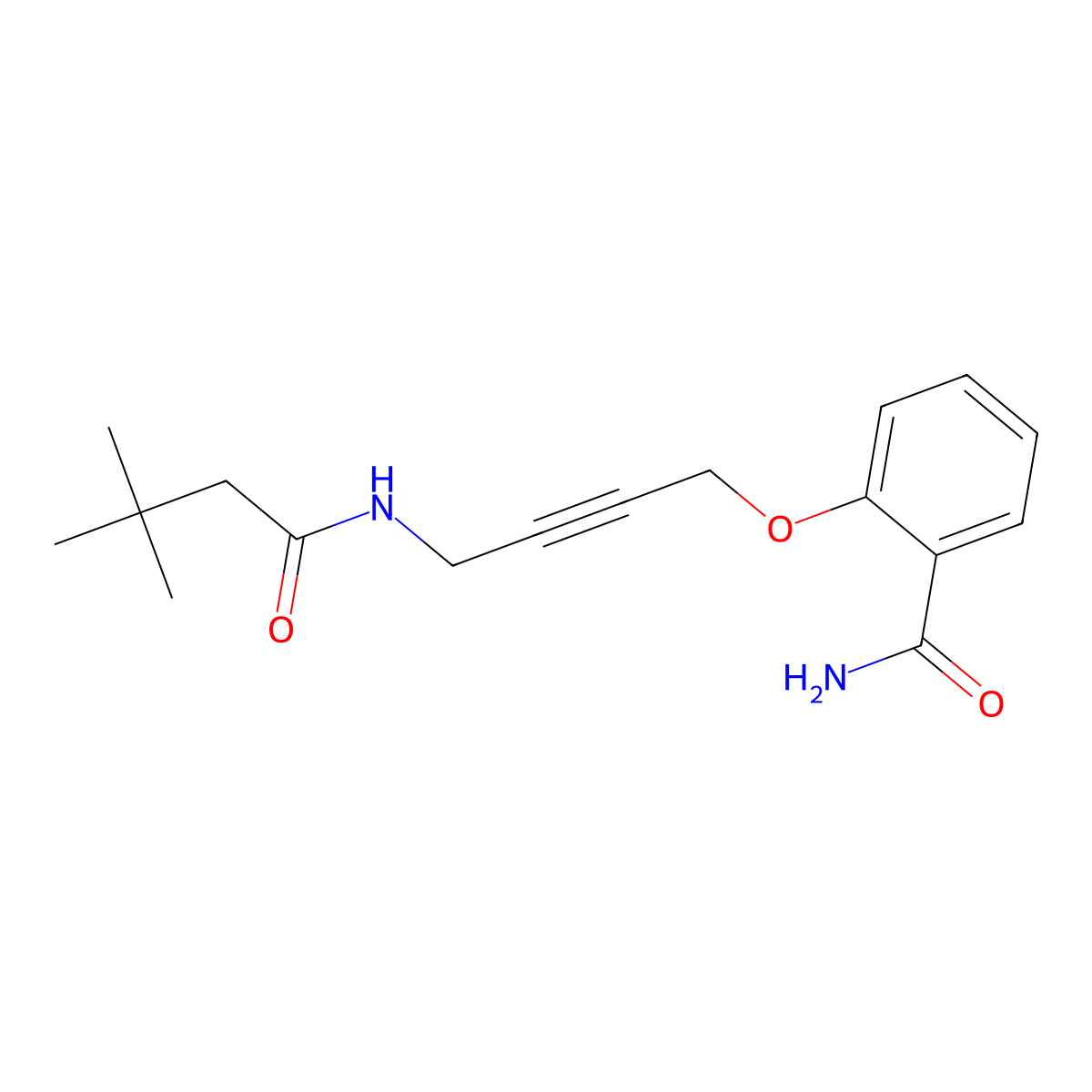 2-{[4-(3,3-Dimethylbutanamido)but-2-YN-1-YL]oxy}benzamide molecular structure, CAS 1421526-81-9
