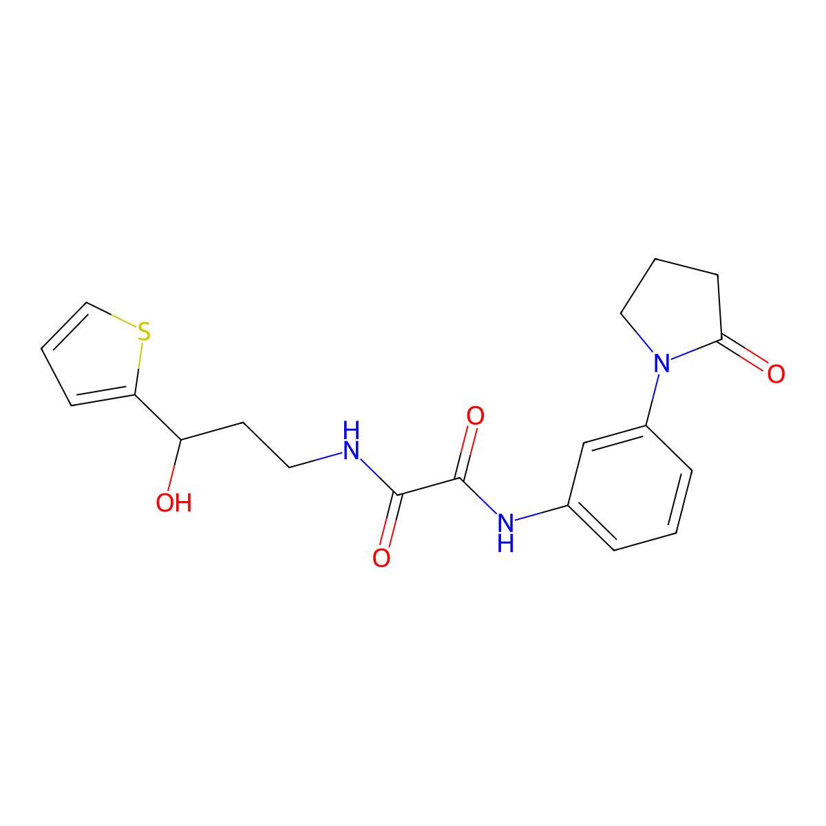 N1-(3-hydroxy-3-(thiophen-2-yl)propyl)-N2-(3-(2-oxopyrrolidin-1-yl)phenyl)oxalamide molecular structure, CAS 1421526-83-1