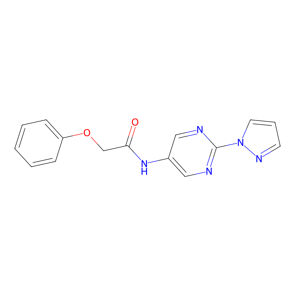 N-(2-(1H-pyrazol-1-yl)pyrimidin-5-yl)-2-phenoxyacetamide molecular structure, CAS 1421526-84-2