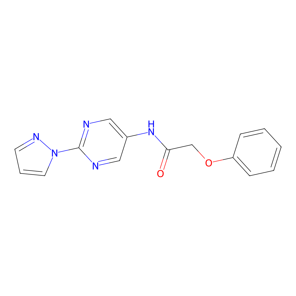 N-(2-(1H-pyrazol-1-yl)pyrimidin-5-yl)-2-phenoxyacetamide molecular structure, CAS 1421526-84-2