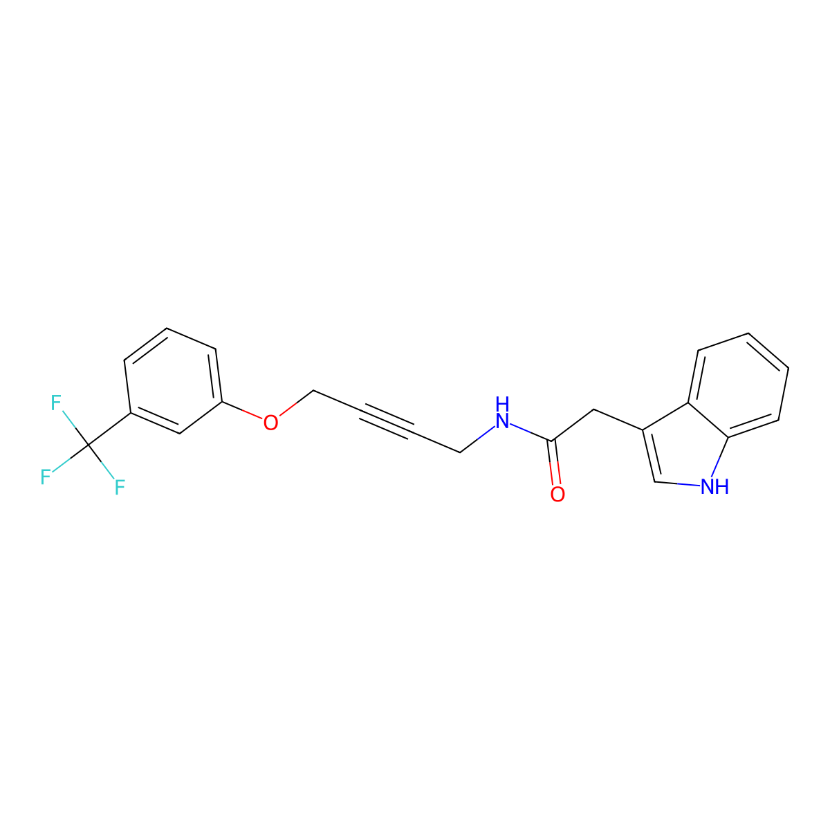 2-(1H-Indol-3-YL)-N-{4-[3-(trifluoromethyl)phenoxy]but-2-YN-1-YL}acetamide molecular structure, CAS 1421526-91-1