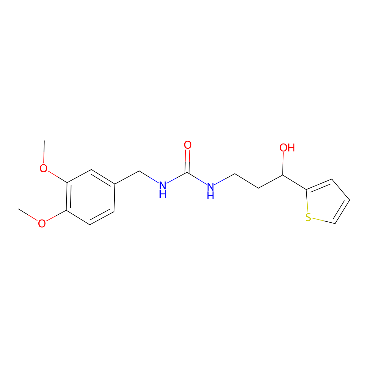 1-(3,4-Dimethoxybenzyl)-3-(3-hydroxy-3-(thiophen-2-yl)propyl)urea molecular structure, CAS 1421526-93-3