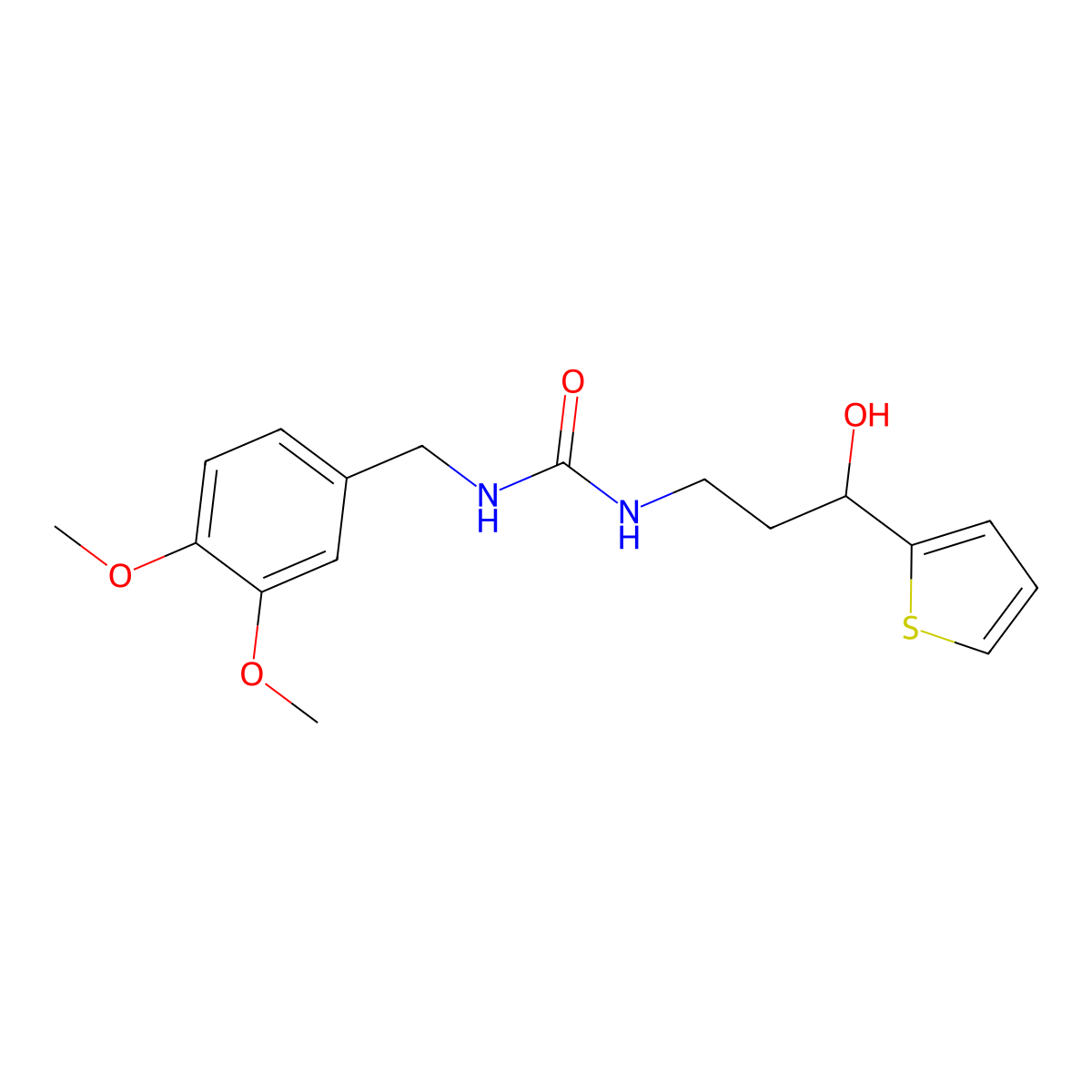 1-(3,4-Dimethoxybenzyl)-3-(3-hydroxy-3-(thiophen-2-yl)propyl)urea molecular structure, CAS 1421526-93-3