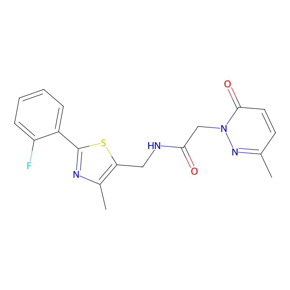 N-((2-(2-fluorophenyl)-4-methylthiazol-5-yl)methyl)-2-(3-methyl-6-oxopyridazin-1(6H)-yl)acetamide molecular structure, CAS 1421526-96-6