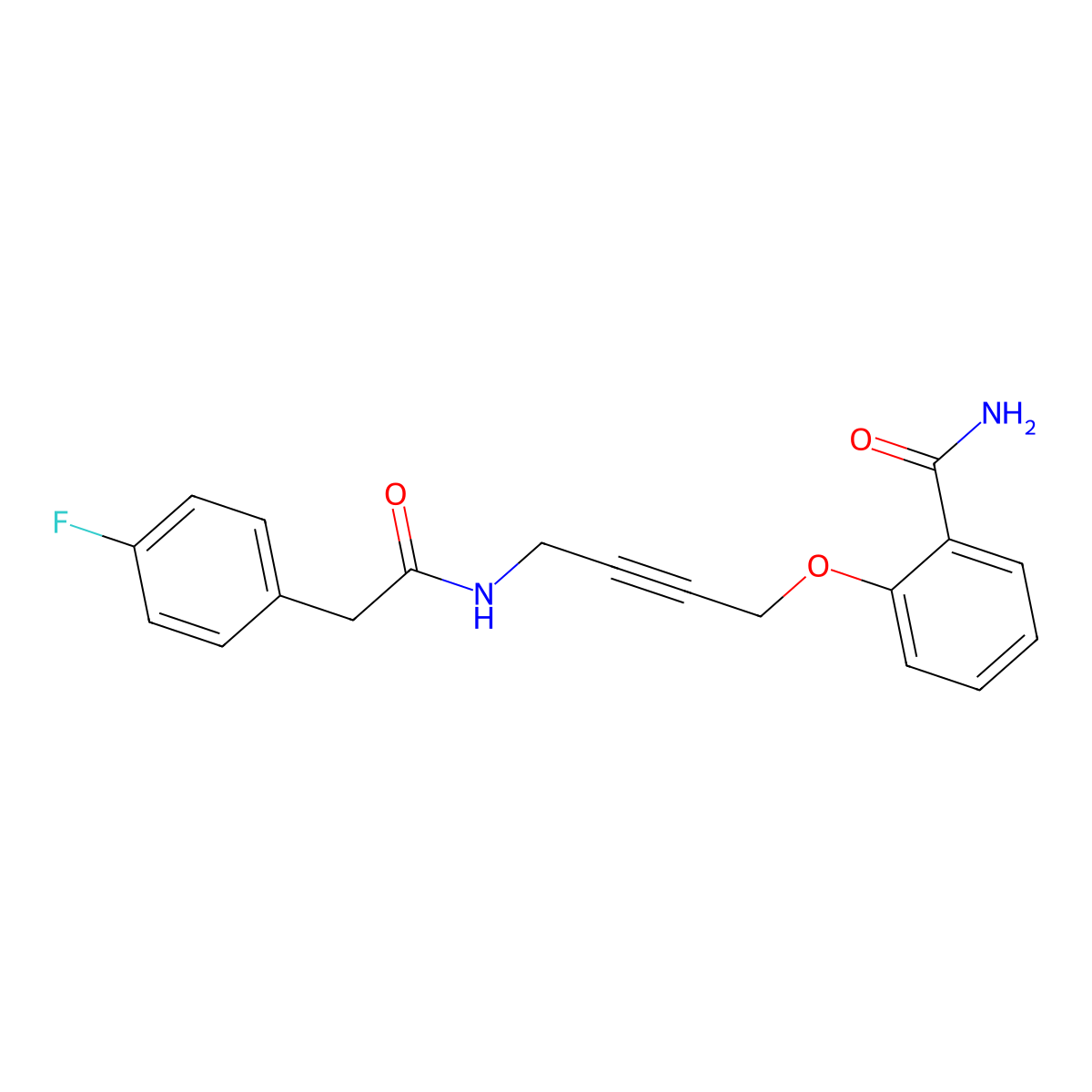 2-((4-(2-(4-Fluorophenyl)acetamido)but-2-yn-1-yl)oxy)benzamide molecular structure, CAS 1421526-97-7