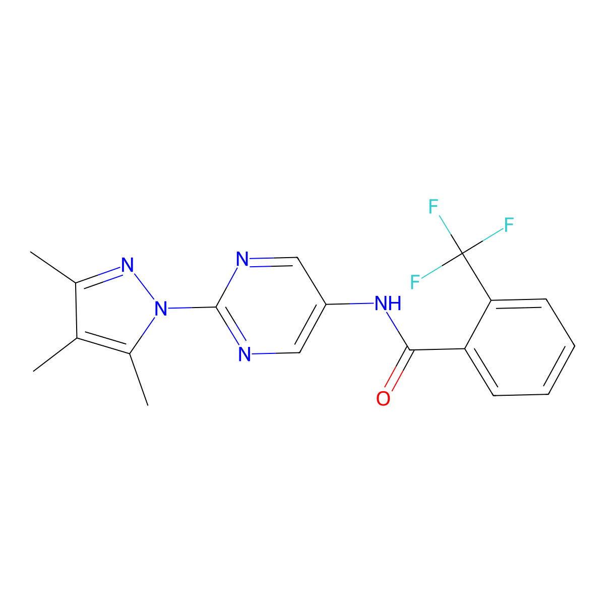 2-(trifluoromethyl)-N-[2-(3,4,5-trimethyl-1H-pyrazol-1-yl)pyrimidin-5-yl]benzamide molecular structure, CAS 1421527-00-5