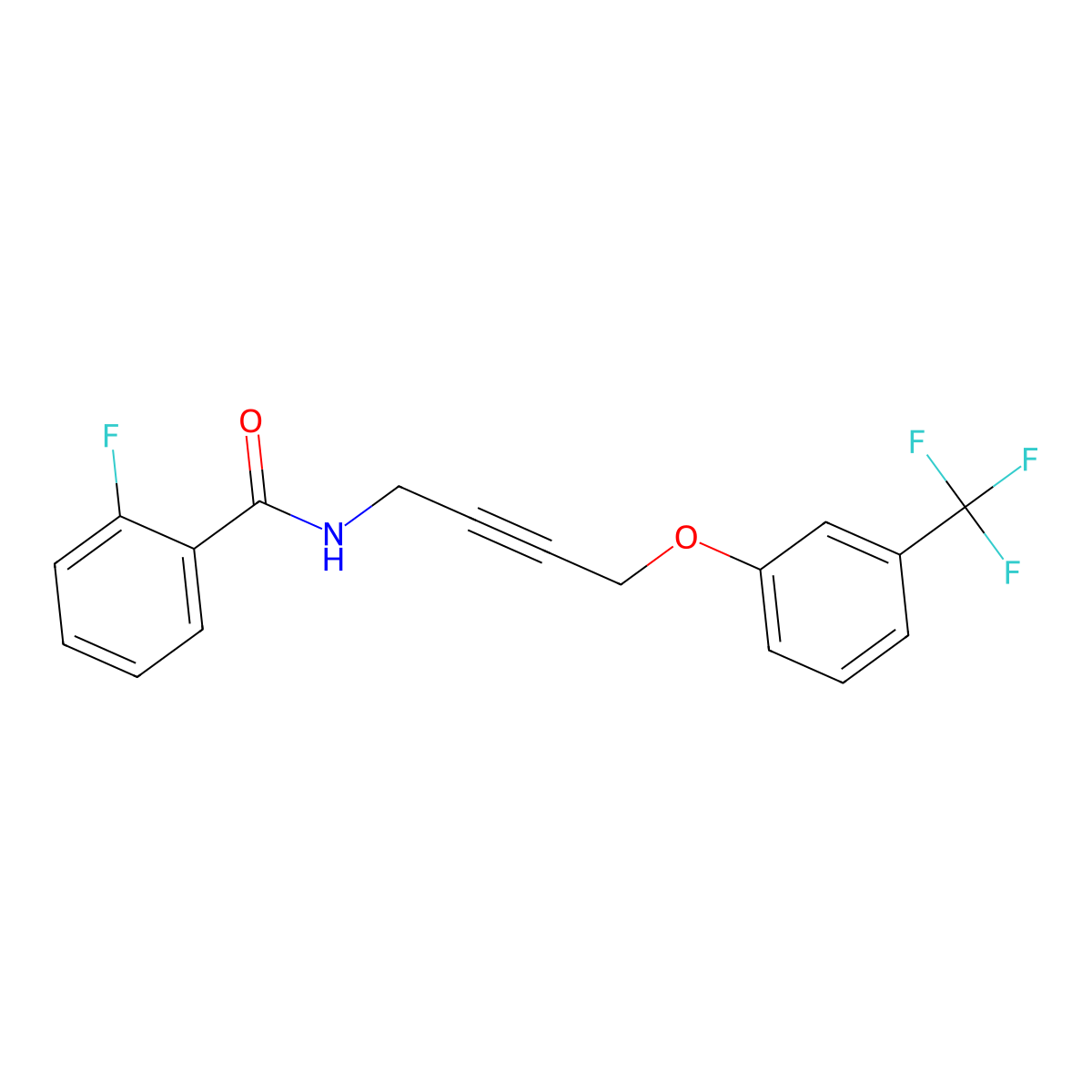 2-Fluoro-N-{4-[3-(trifluoromethyl)phenoxy]but-2-YN-1-YL}benzamide molecular structure, CAS 1421527-02-7