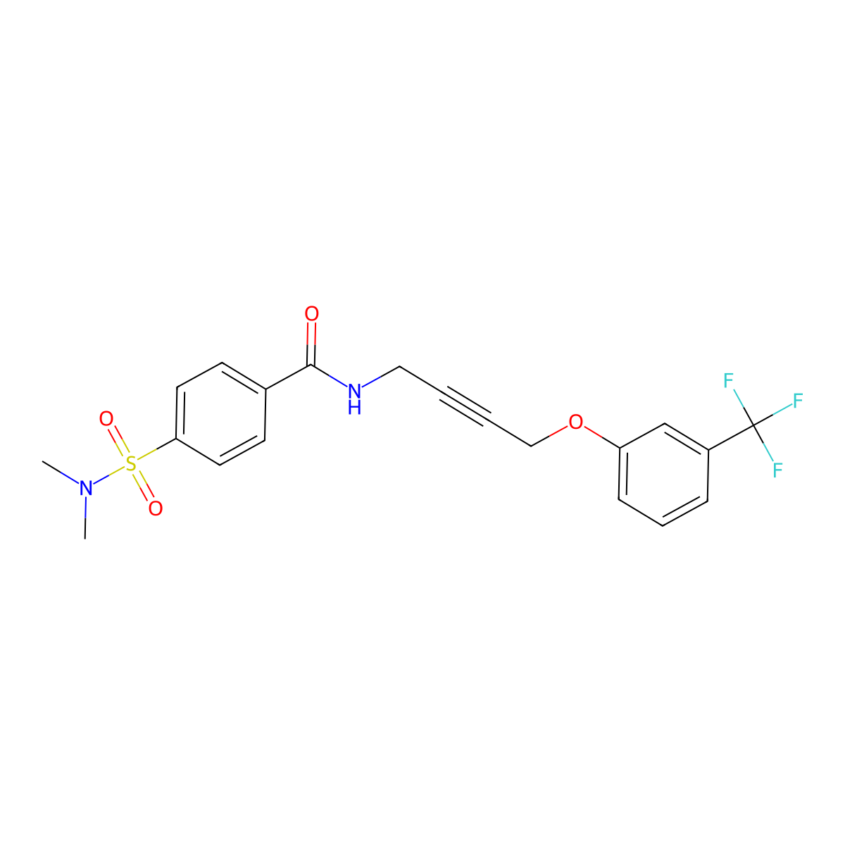 4-(N,N-dimethylsulfamoyl)-N-(4-(3-(trifluoromethyl)phenoxy)but-2-yn-1-yl)benzamide molecular structure, CAS 1421527-08-3