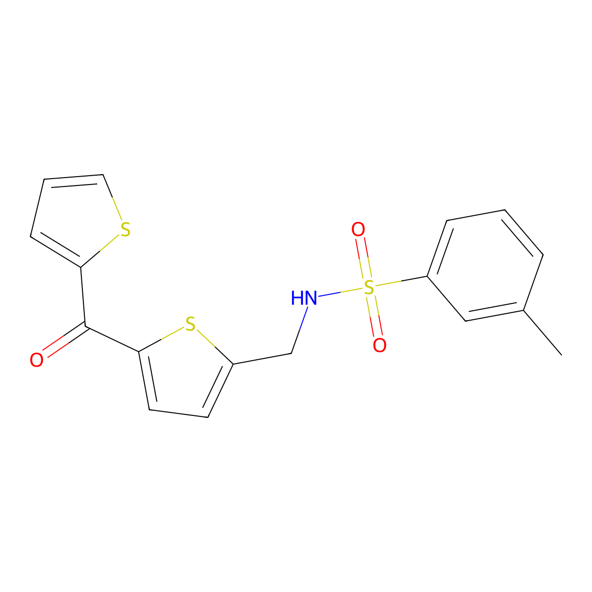3-methyl-N-((5-(thiophene-2-carbonyl)thiophen-2-yl)methyl)benzenesulfonamide molecular structure, CAS 1421527-79-8
