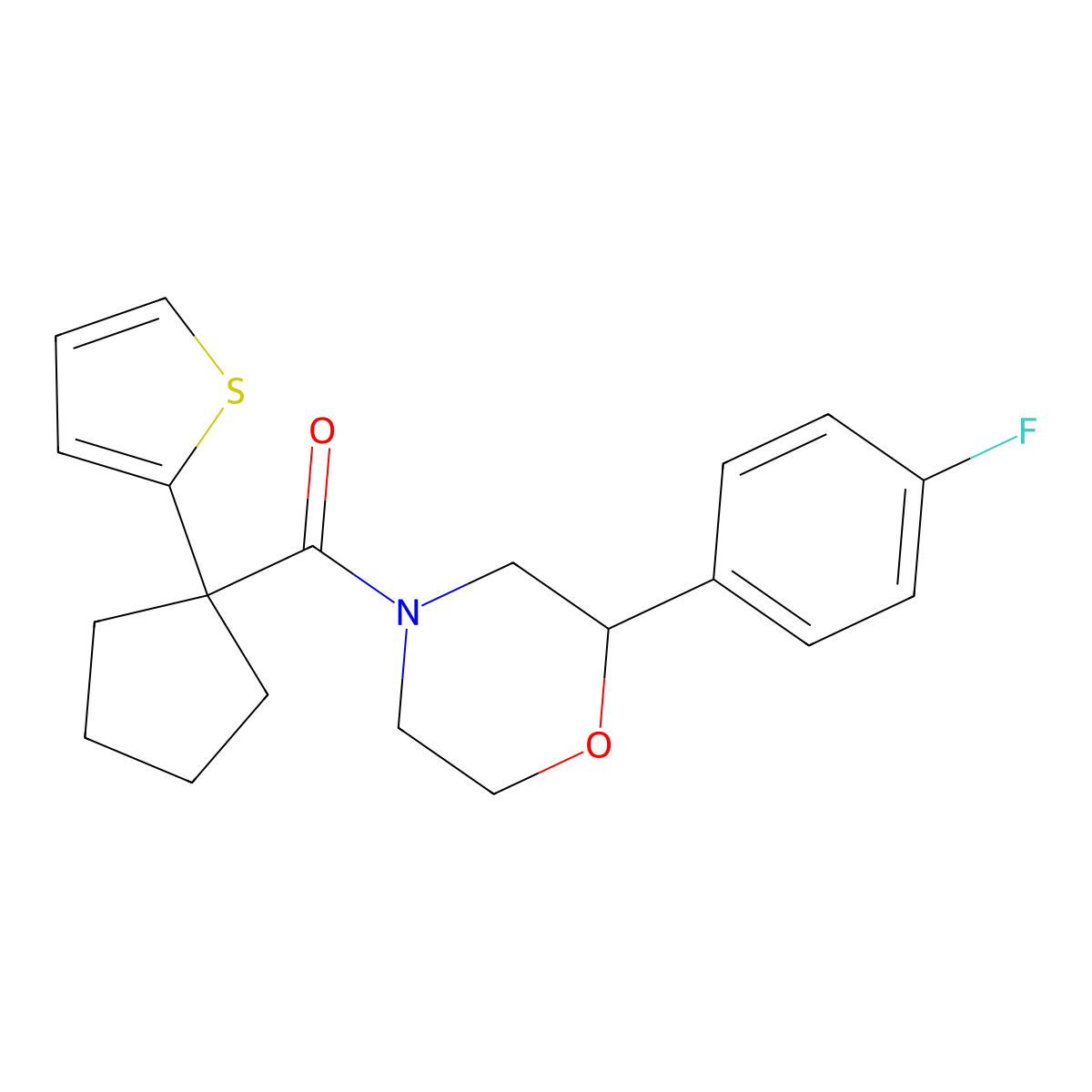 (2-(4-Fluorophenyl)morpholino)(1-(thiophen-2-yl)cyclopentyl)methanone molecular structure, CAS 1421527-80-1
