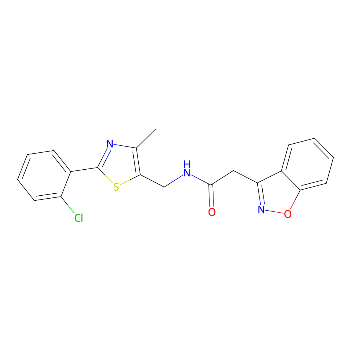 2-(benzo[d]isoxazol-3-yl)-N-((2-(2-chlorophenyl)-4-methylthiazol-5-yl)methyl)acetamide molecular structure, CAS 1421527-82-3
