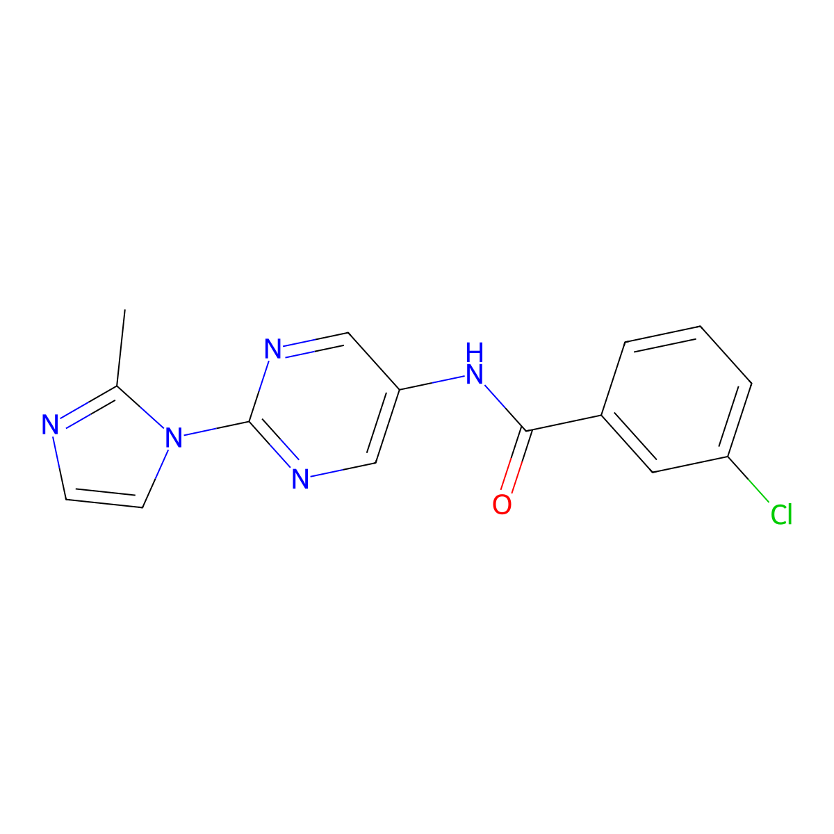 3-chloro-N-(2-(2-methyl-1H-imidazol-1-yl)pyrimidin-5-yl)benzamide molecular structure, CAS 1421527-83-4