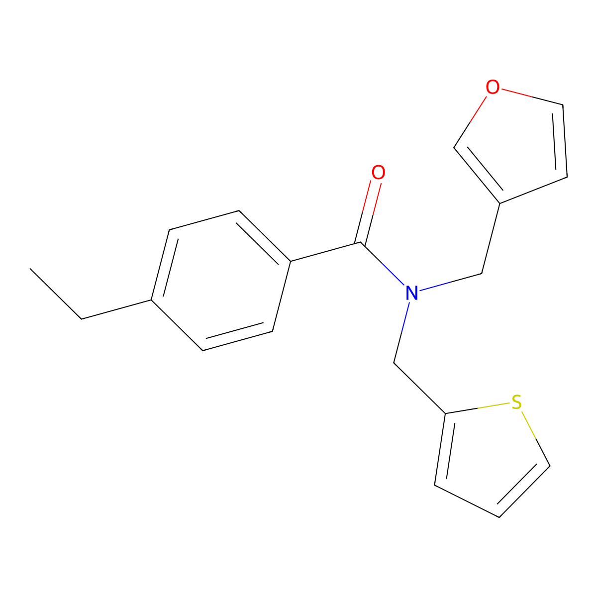 4-ethyl-N-(furan-3-ylmethyl)-N-(thiophen-2-ylmethyl)benzamide molecular structure, CAS 1421527-85-6