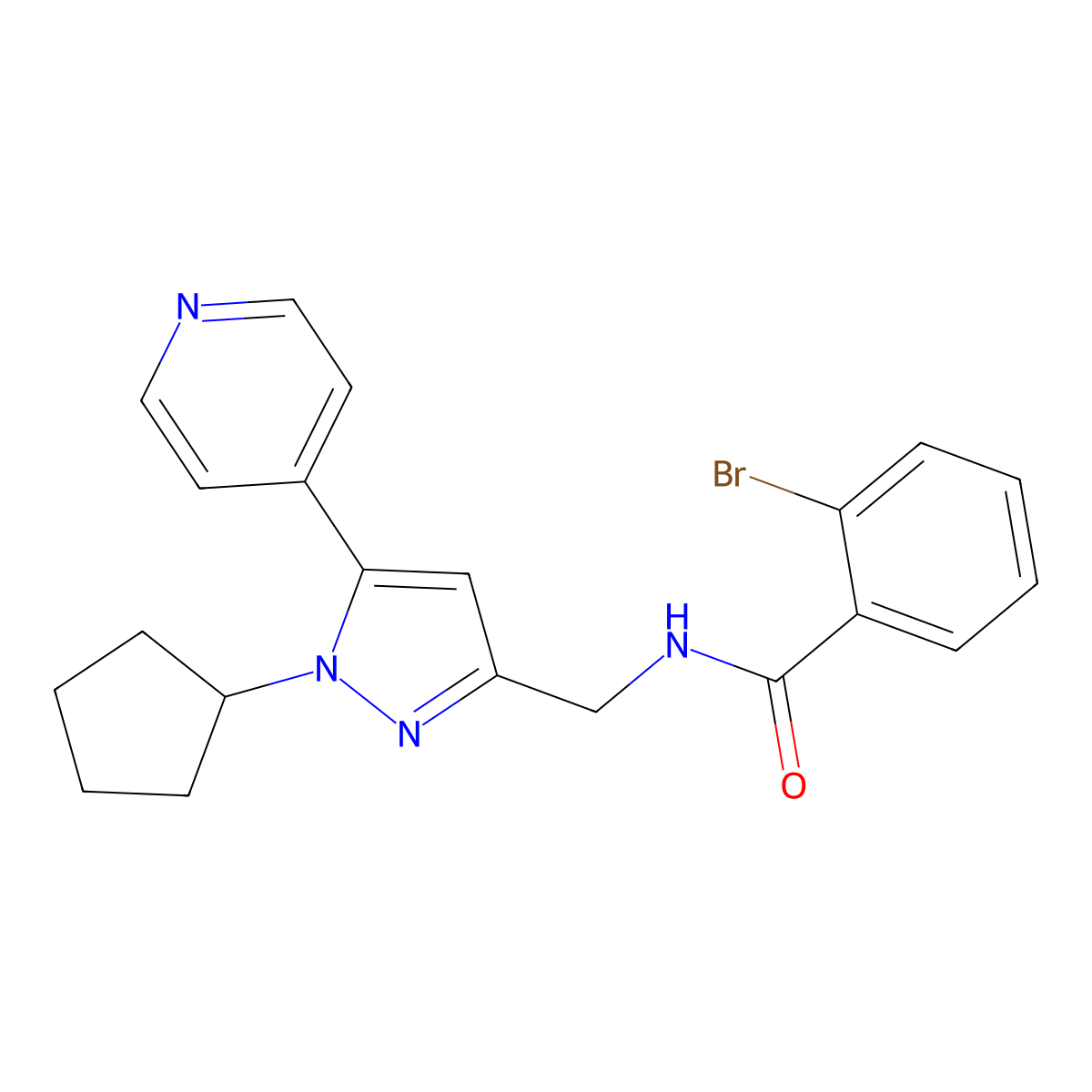 2-bromo-N-{[1-cyclopentyl-5-(pyridin-4-yl)-1H-pyrazol-3-yl]methyl}benzamide molecular structure, CAS 1421527-90-3
