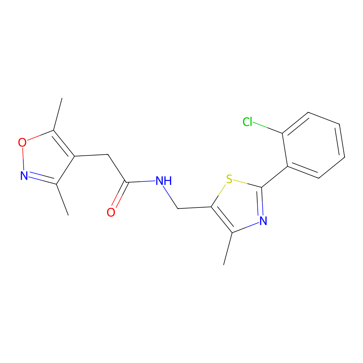N-((2-(2-chlorophenyl)-4-methylthiazol-5-yl)methyl)-2-(3,5-dimethylisoxazol-4-yl)acetamide molecular structure, CAS 1421527-95-8
