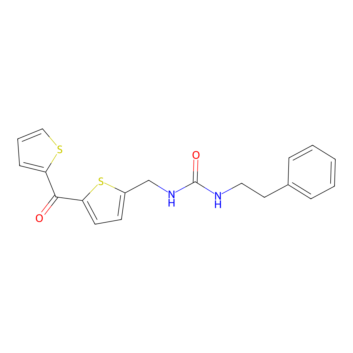 1-Phenethyl-3-((5-(thiophene-2-carbonyl)thiophen-2-yl)methyl)urea molecular structure, CAS 1421527-98-1