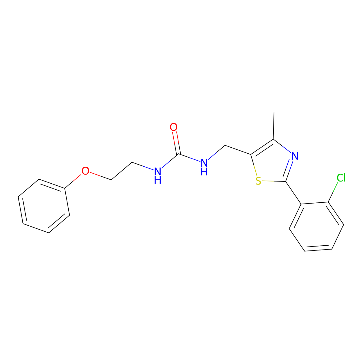 1-((2-(2-Chlorophenyl)-4-methylthiazol-5-yl)methyl)-3-(2-phenoxyethyl)urea molecular structure, CAS 1421528-11-1