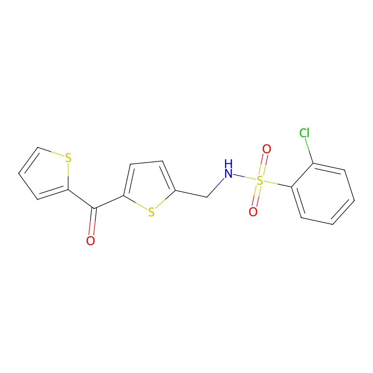 2-chloro-N-((5-(thiophene-2-carbonyl)thiophen-2-yl)methyl)benzenesulfonamide molecular structure, CAS 1421528-14-4