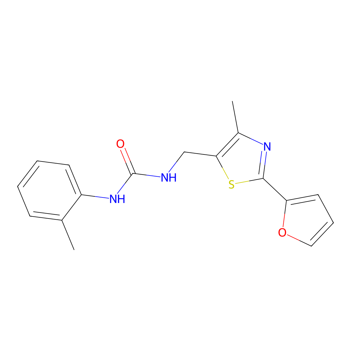 1-((2-(Furan-2-yl)-4-methylthiazol-5-yl)methyl)-3-(o-tolyl)urea molecular structure, CAS 1421528-21-3