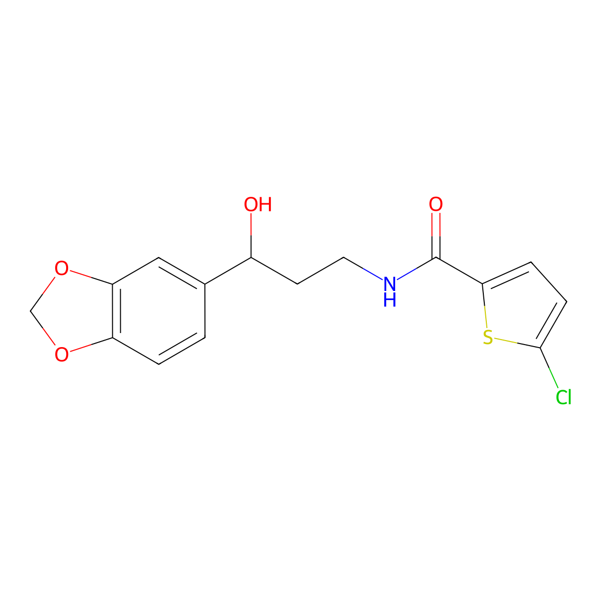N-(3-(benzo[d][1,3]dioxol-5-yl)-3-hydroxypropyl)-5-chlorothiophene-2-carboxamide molecular structure, CAS 1421528-24-6