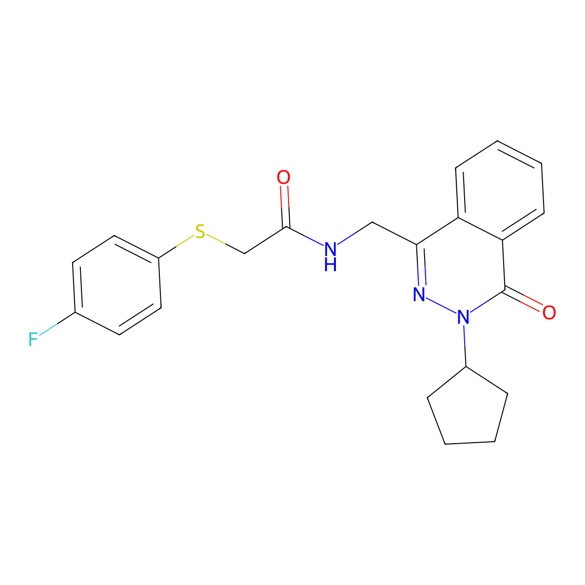N-((3-cyclopentyl-4-oxo-3,4-dihydrophthalazin-1-yl)methyl)-2-((4-fluorophenyl)thio)acetamide molecular structure, CAS 1421528-29-1