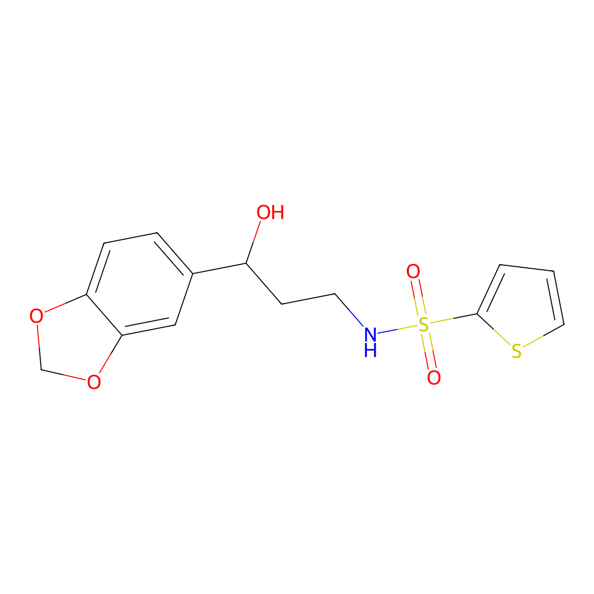 N-(3-(benzo[d][1,3]dioxol-5-yl)-3-hydroxypropyl)thiophene-2-sulfonamide molecular structure, CAS 1421528-37-1