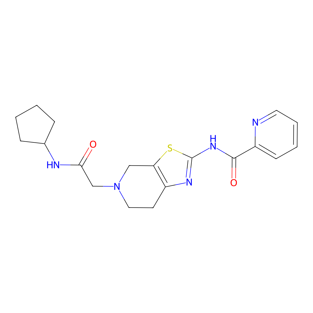 N-(5-(2-(cyclopentylamino)-2-oxoethyl)-4,5,6,7-tetrahydrothiazolo[5,4-c]pyridin-2-yl)picolinamide molecular structure, CAS 1421528-42-8