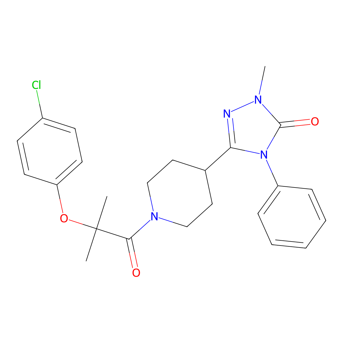 3-(1-(2-(4-chlorophenoxy)-2-methylpropanoyl)piperidin-4-yl)-1-methyl-4-phenyl-1H-1,2,4-triazol-5(4H)-one molecular structure, CAS 1421528-57-5