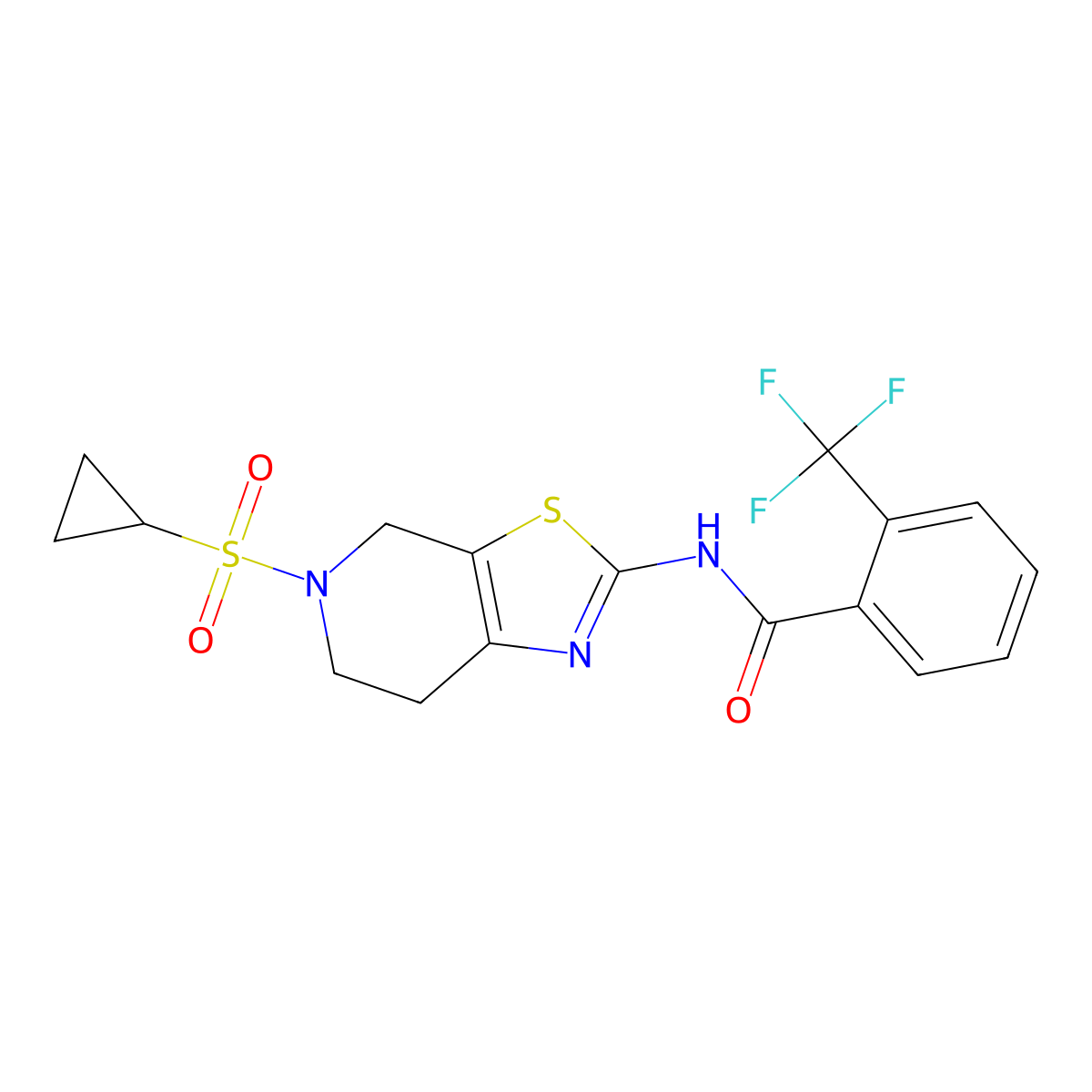 N-(5-(cyclopropylsulfonyl)-4,5,6,7-tetrahydrothiazolo[5,4-c]pyridin-2-yl)-2-(trifluoromethyl)benzamide molecular structure, CAS 1421528-67-7
