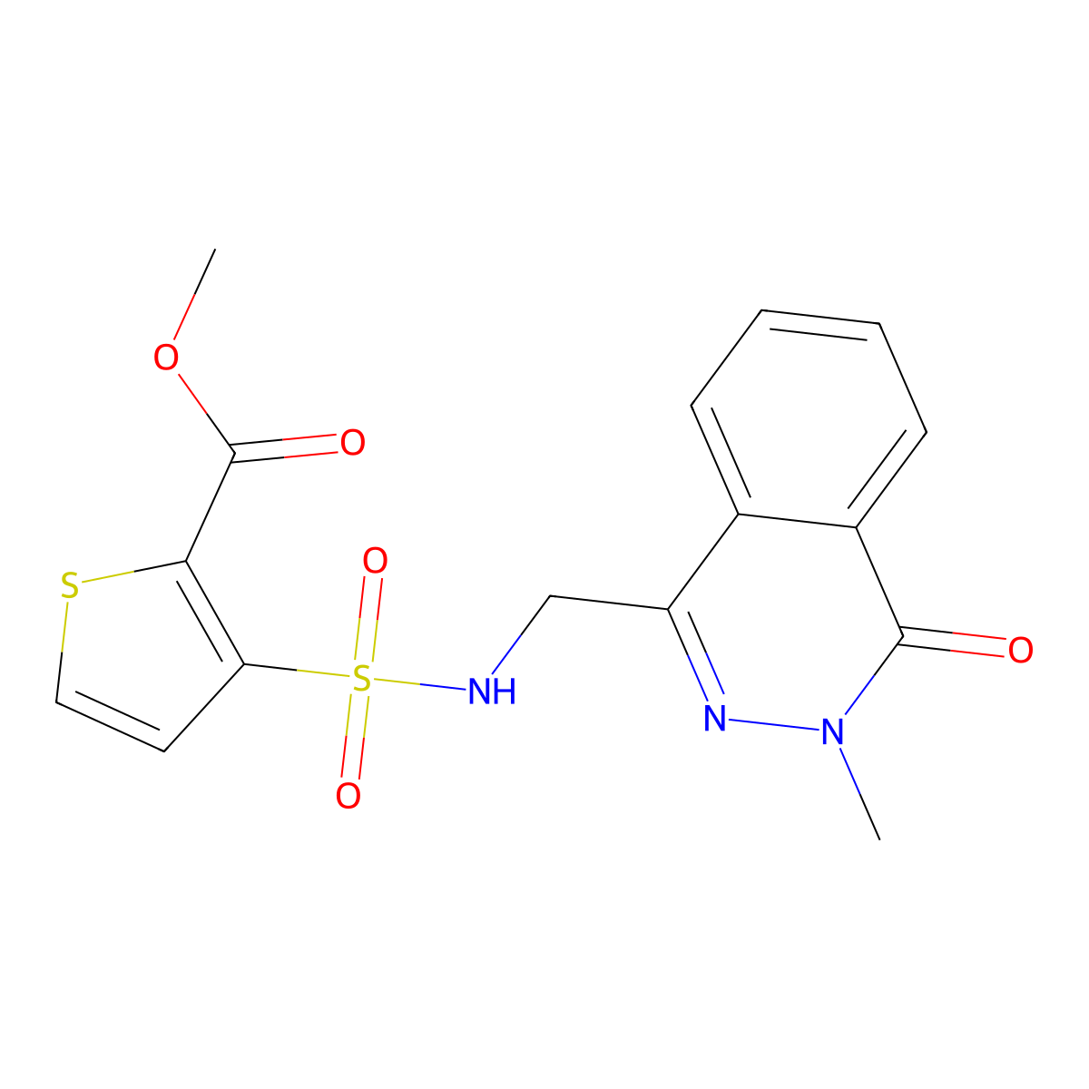 methyl 3-(N-((3-methyl-4-oxo-3,4-dihydrophthalazin-1-yl)methyl)sulfamoyl)thiophene-2-carboxylate molecular structure, CAS 1421528-68-8