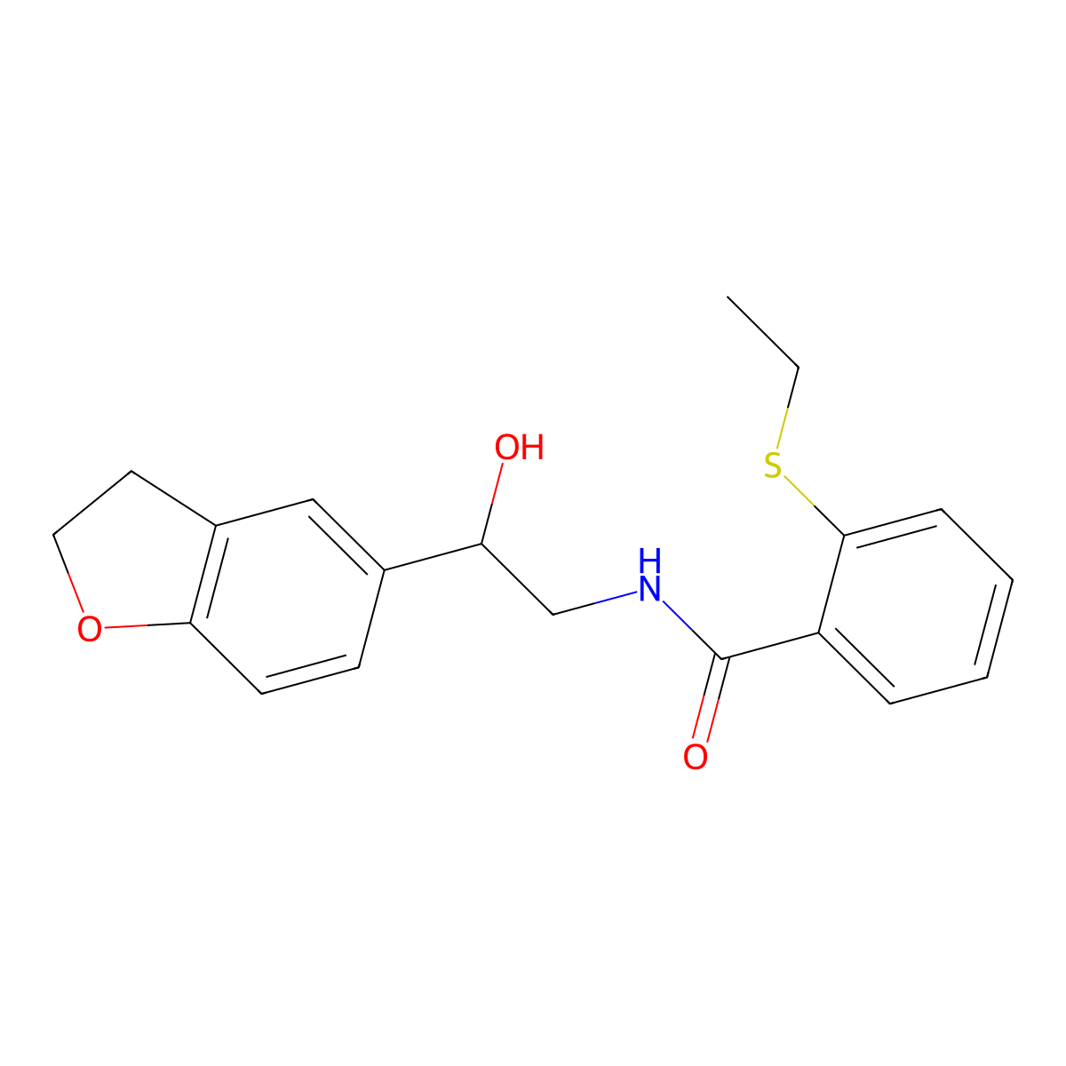 N-(2-(2,3-dihydrobenzofuran-5-yl)-2-hydroxyethyl)-2-(ethylthio)benzamide molecular structure, CAS 1421528-69-9