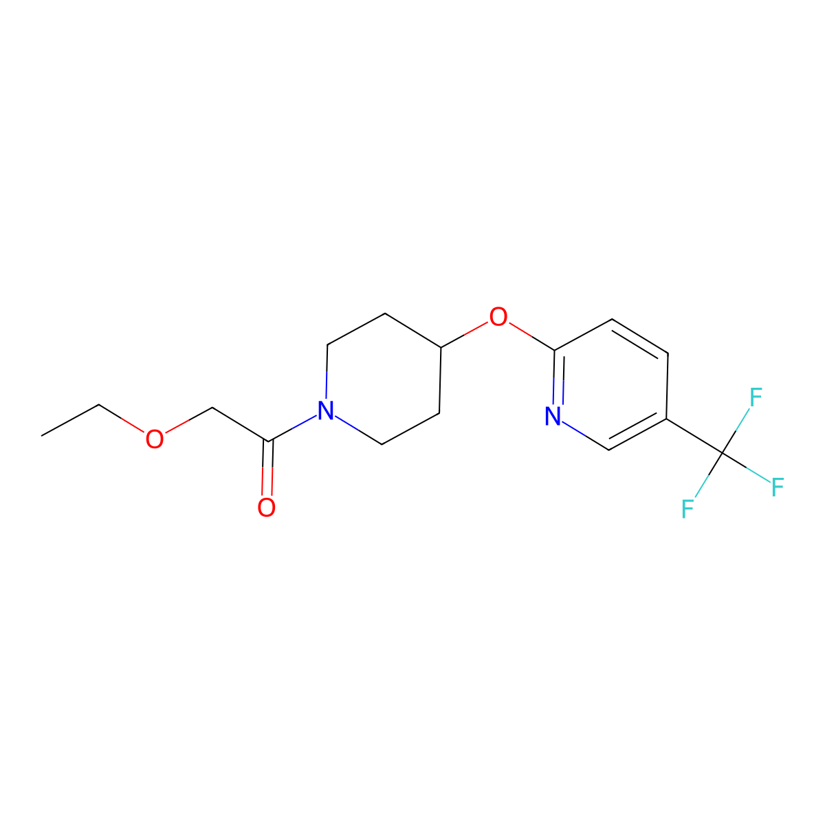 2-Ethoxy-1-(4-((5-(trifluoromethyl)pyridin-2-yl)oxy)piperidin-1-yl)ethanone molecular structure, CAS 1421528-70-2
