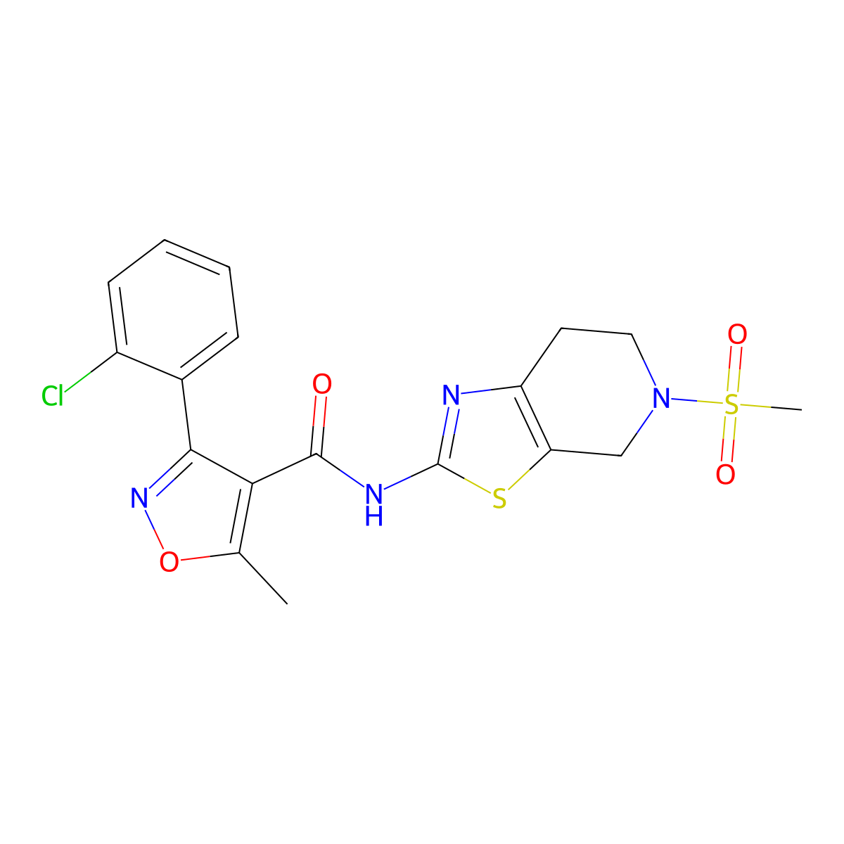 3-(2-chlorophenyl)-5-methyl-N-(5-(methylsulfonyl)-4,5,6,7-tetrahydrothiazolo[5,4-c]pyridin-2-yl)isoxazole-4-carboxamide molecular structure, CAS 1421528-73-5