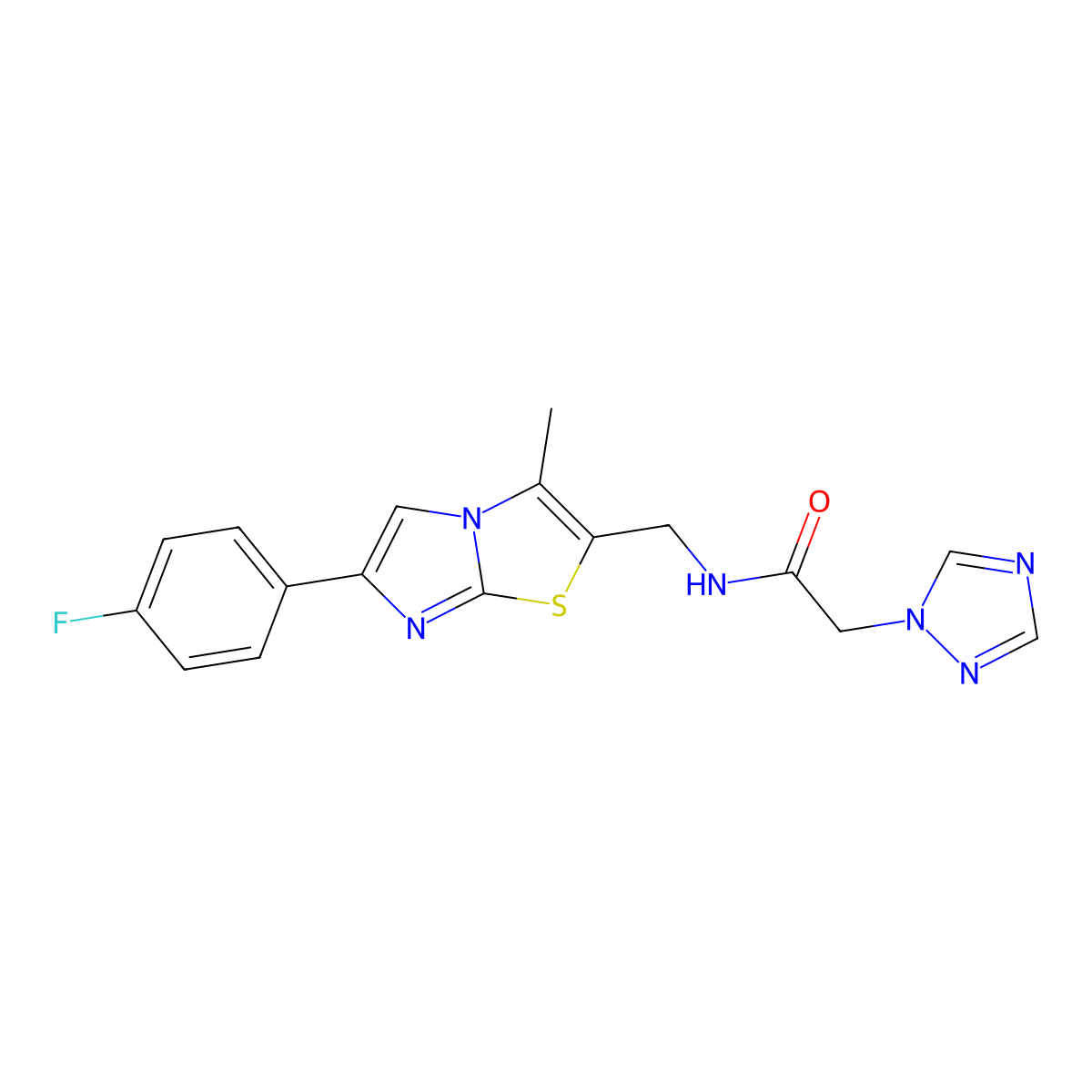 N-((6-(4-fluorophenyl)-3-methylimidazo[2,1-b]thiazol-2-yl)methyl)-2-(1H-1,2,4-triazol-1-yl)acetamide molecular structure, CAS 1421528-74-6