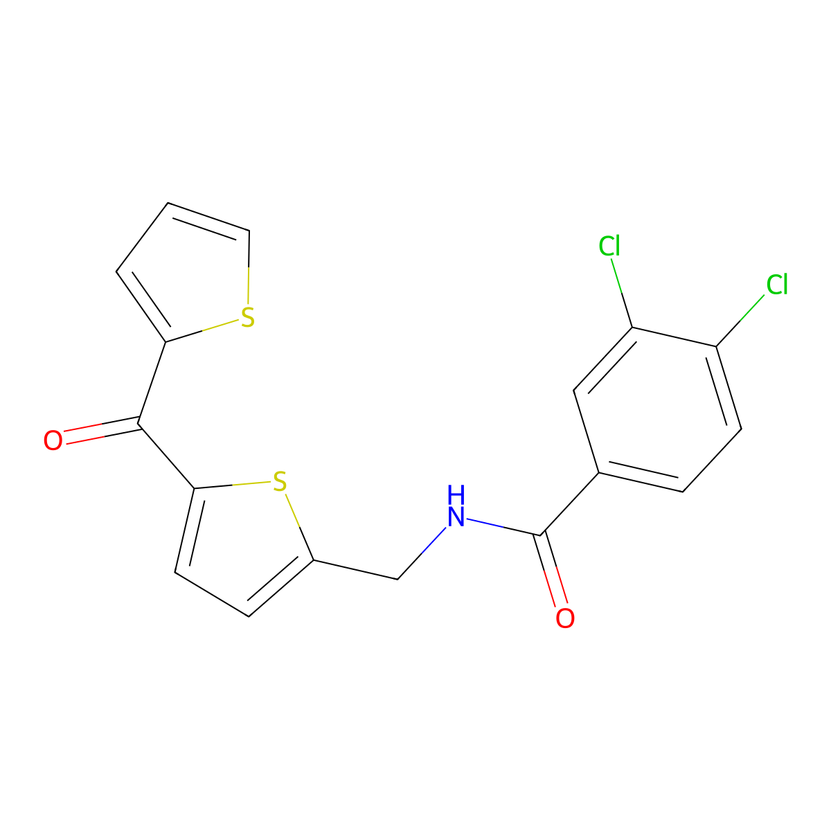 3,4-Dichloro-N-{[5-(thiophene-2-carbonyl)thiophen-2-YL]methyl}benzamide molecular structure, CAS 1421528-75-7