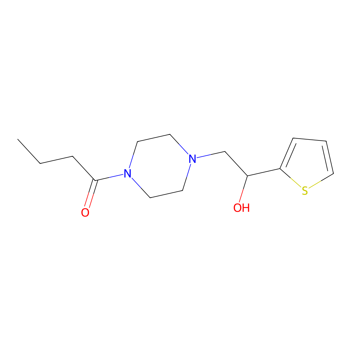 1-{4-[2-Hydroxy-2-(thiophen-2-yl)ethyl]piperazin-1-yl}butan-1-one molecular structure, CAS 1421528-76-8