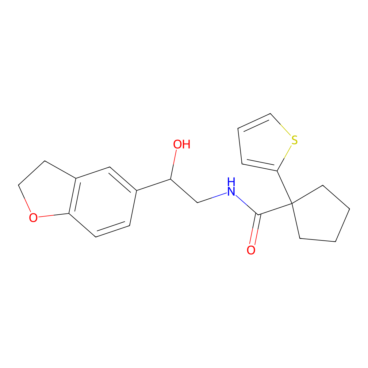 N-[2-(2,3-Dihydro-1-benzofuran-5-YL)-2-hydroxyethyl]-1-(thiophen-2-YL)cyclopentane-1-carboxamide molecular structure, CAS 1421528-77-9