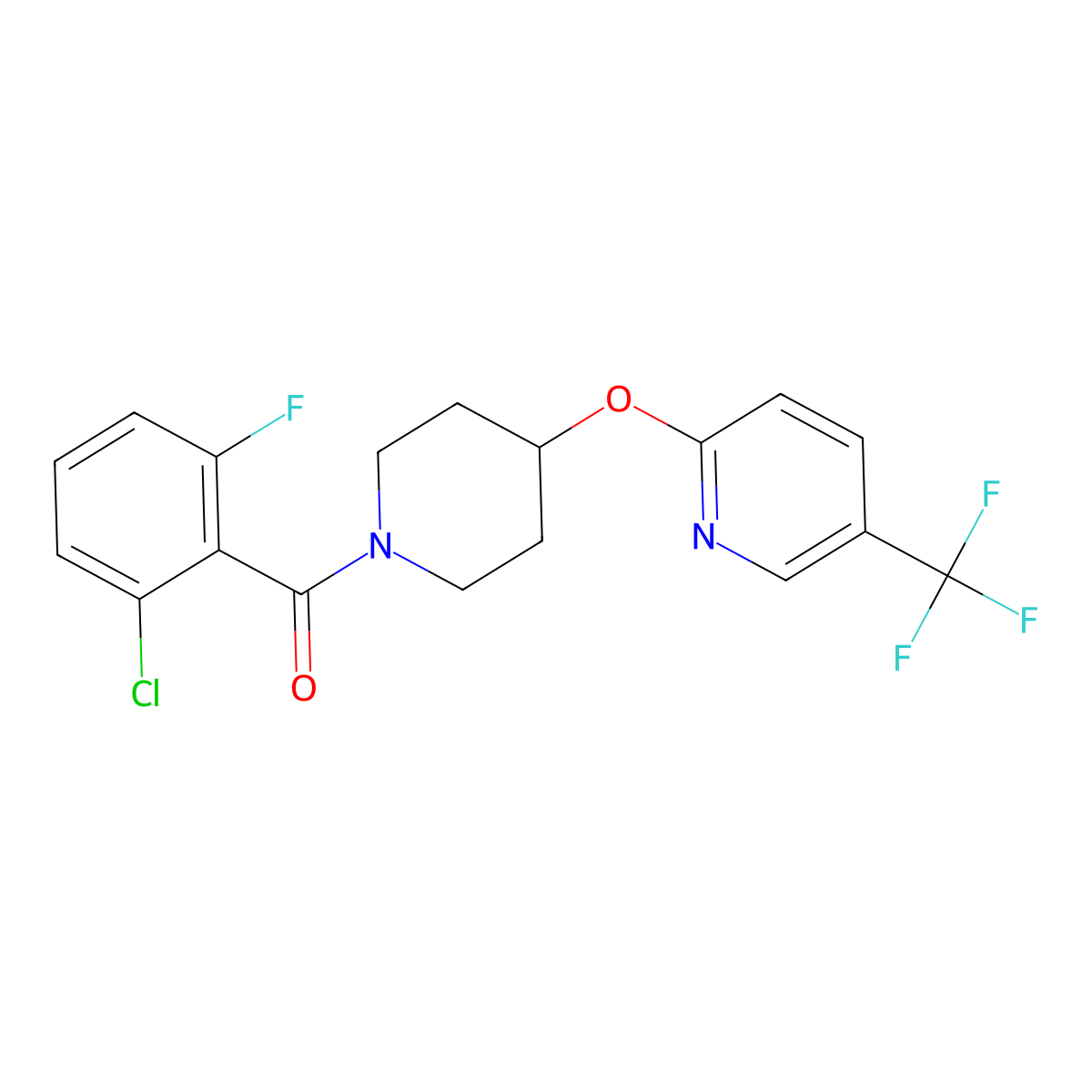 (2-Chloro-6-fluorophenyl)(4-((5-(trifluoromethyl)pyridin-2-yl)oxy)piperidin-1-yl)methanone molecular structure, CAS 1421528-81-5