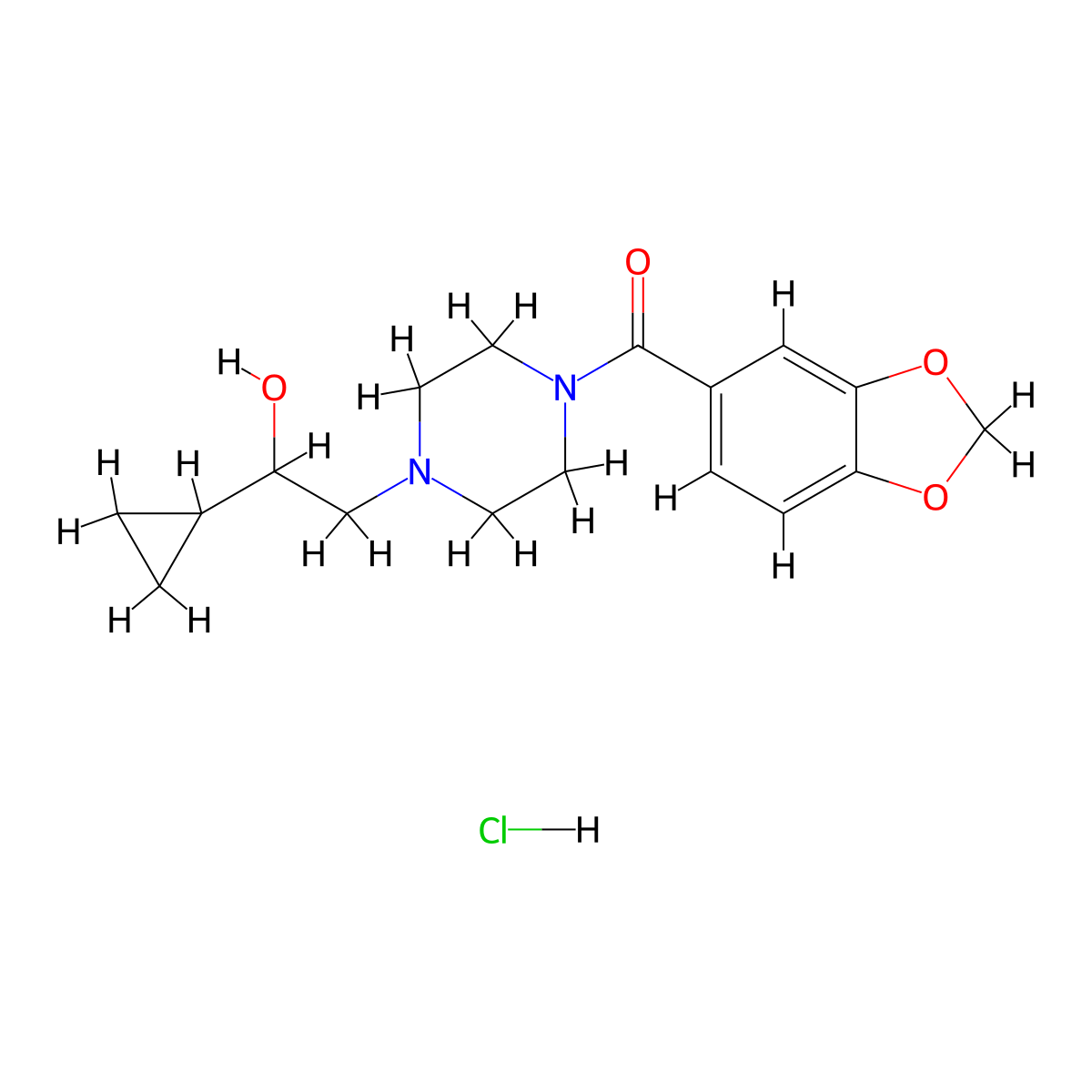 Benzo[d][1,3]dioxol-5-yl(4-(2-cyclopropyl-2-hydroxyethyl)piperazin-1-yl)methanone hydrochloride molecular structure, CAS 1421528-84-8